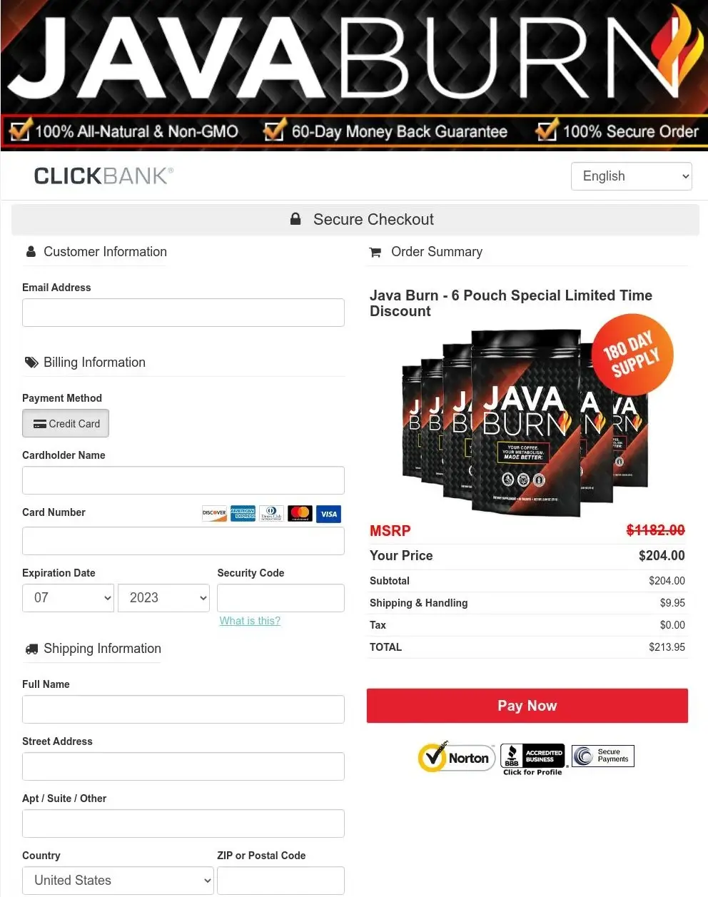 Java Burn Java Burn - Order Page